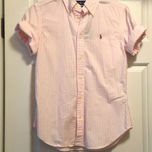 Pink striped polo